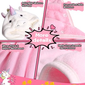 3D Unicorm Hooded Towel, Ultrasoft & Absorbent Bath Towel for Babies, Infant, Toddler and Kids, Beach Poncho Towels, Gifts for Girl 28" x 55" (Pink)