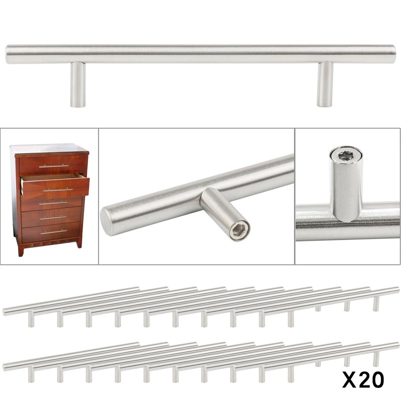 TRIXES 20x Stainless Steel T-Bar Handles with Screws, 200mm Wide