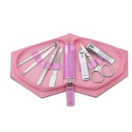 Kit de Manicura y Pedicura EUARD de 7 Piezas - Instrumentos de Acero Inoxidable (Cortauñas, Tijeras, Pinza, Limador, Pinzas para los oídos, pinzas para las cejas y Más) - Funda de piel de PVC con forma de diamante (Rosa)