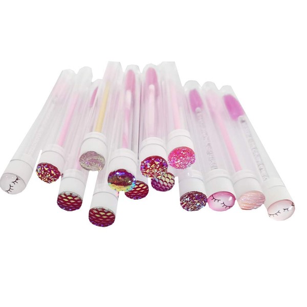 20 brochas de pestañas desechables de color rosa con diamantes, para pestañas y pinceles de maquillaje en tubo sanitario.