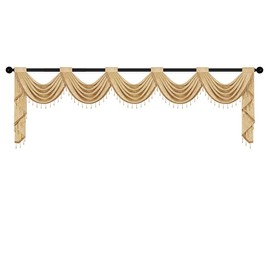 ELKCA Luxury Gold Chenille Waterfall Valance for Living Room 5 Hollow Swags Curtain Valance for Bedroom Big Window Curtains,Rod Pocket,1 Panel