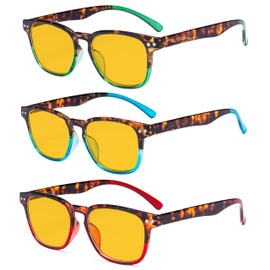 Eyekepper 3 Pack Vintage Design Blue Light Blocking Readers Blue Glare Filter Computer Reading Glasses Amber Tinted +2.00