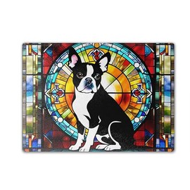 Boston Terrier Cutting Board Stained Glass Design Dog Lover Owner Holiday Gift Idea Housewarming Appreciation (Boston Terrier SG2)
