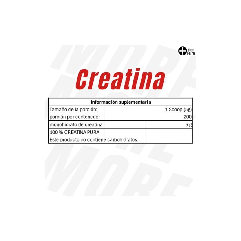 More Than Pure Creatina Monohidratada, 300g, 60 Servicios, Sabor Natural,