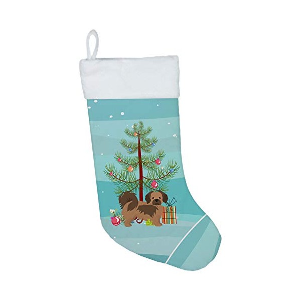 Caroline's Treasures CK3488CS Tibetan Spaniel Christmas Tree Christmas Stocking, Large,
