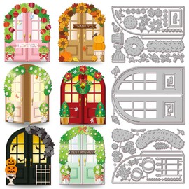 GLOBLELAND Door Frame Cutting Dies for DIY Scrapbooking Metal Four Seasons Door Cut Dies Spring Tree Flower Die Cuts for Card Making Embossing