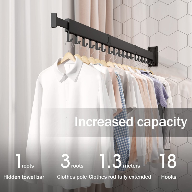 BOQORAD Clothes Drying Rack Wall Mounted,Extending Laundry Rack Wall Mount,Collapsible