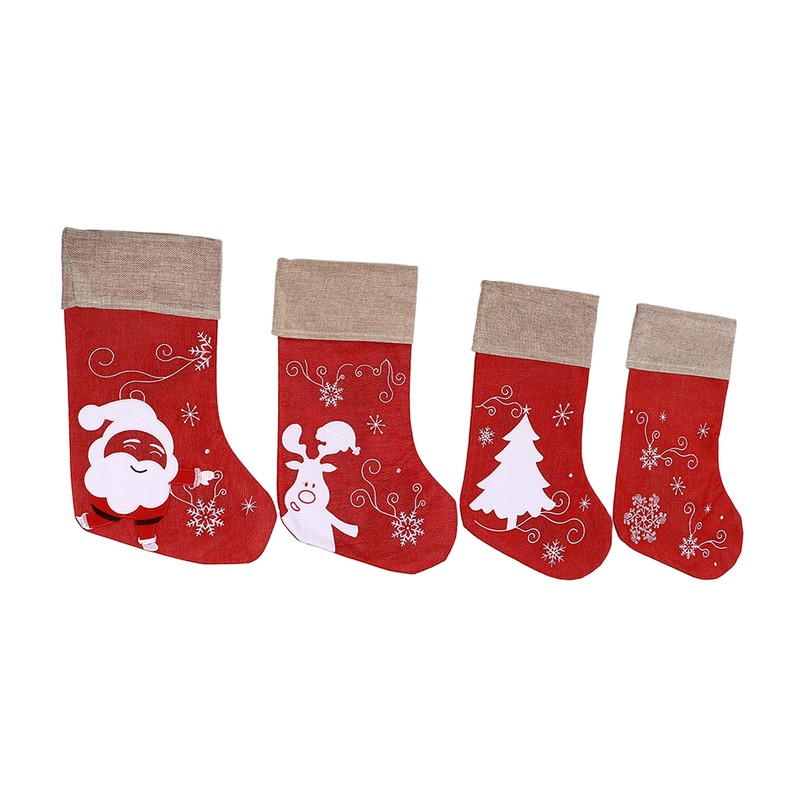 Christmas Stocking Decorative Cartoon Pattern Cuff Stocking Ornament for Tree