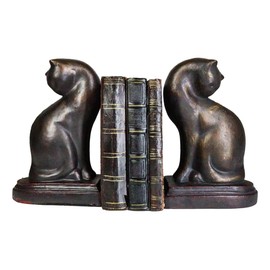 Ebros Gift Adorable Feline Cats Curling Their Heads Backwards Resin Bookends in Faux Bronze Patina Finish Abstract Cat Artistic Figurines Set of 2