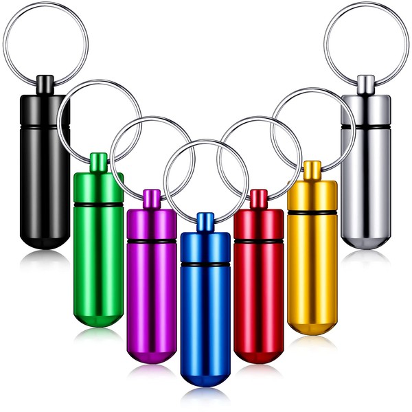 12 Pieces Portable Pill Case First Aid Pill Container Mini Pill Container Waterproof Aluminum Keychain Pill Case Keychain for Medications, Vitamins and Supplements (Colorful)
