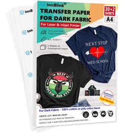 Iron on Heat Transfer Paper for Dark T Shirts - 30 Sheets, 8.5x11" Printable Transfer Paper for Inkjet and Laser Printer
