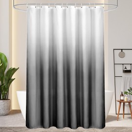 AooHome Shower Curtain 180 x 190 cm Textile, Grey Shower Curtains 120 g/m² Colour Gradient Bathroom Curtain Waterproof Washable Anti-Mould with 12 Shower Curtain Rings (White to Black)