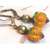 2 - 13x10mm LAMPWORK PUMPKIN LEAF & CURLED VINE BEADS