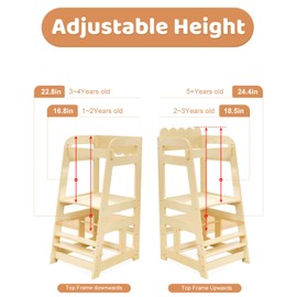 Lauon Step Stools for Kids, Adjustable Height Toddler Montessori Wooden Tower - Safe Anti-Drop Kitchen Stool Helper, Standing Tower for Bathroom & Counter