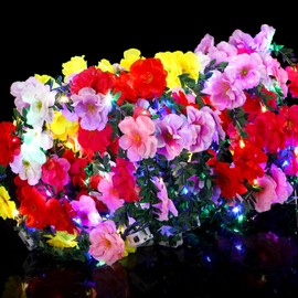 50 Pcs LED Floral Headpiece - Light Up Headband with Multi-color Wreath for Women and Girls, Hair Styling, Weddings, Birthdays, Holidays (Peony)
