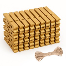 jijAcraft Mollette in legno color ottone, 7 cm: grandi mollette in legno per foto, 50 mollette per foto fai da te, mollette in legno con 10 m di corda di iuta per tele fotografiche vintage