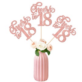 ZHUOWEISM 12 PCS Cheers to 18 Centerpiece Sticks Double Sided Glitter Happy 18th Birthday Centerpieces Number 18 Table Flower Centerpiece for 18th Birthday Party Table Centerpieces Supplies Rose Gold