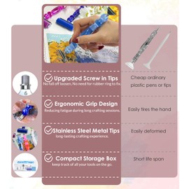 Hailivike 17PCS Light Blue Threaded Diamond Painting Pen Tools, Upgraded Stainless Steel Tips Diamond Art Pens No Loosen