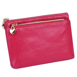 Women's Leather Purse Coin Purse Zip Pocket Size Pouch Coin Purses, Rose Red, coin purse