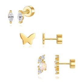 Angelady Flat Back Earrings for Women, 14K Gold Plated Butterfly Earrings for Women, Opal Flat Back Earrings Hypoallergenic Earrings for Women, Helix Cartilage Earrings Jewelry Gifts for Women/Her (Multicolor)