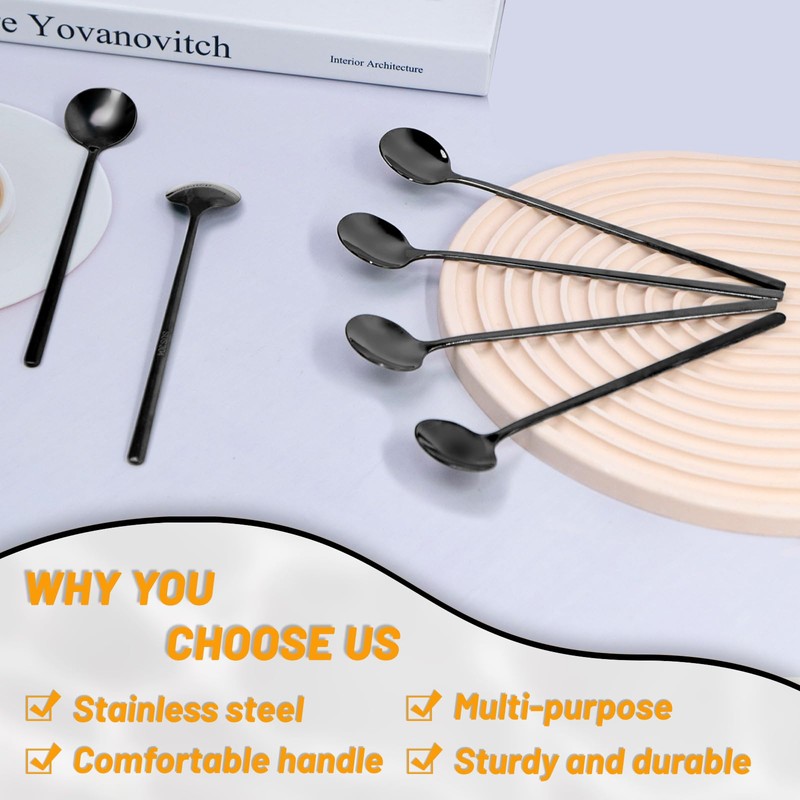 6 Pcs Black Coffee Spoons for Coffee Bar, Small and