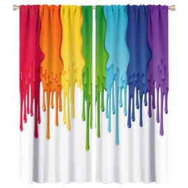 GoDazzling - Cortinas opacas abstractas de arco iris, pintura de color arco iris con gotas salpicadas, diseño gráfico creativo, cortinas de bolsillo para barra, para sala de estar, recámara, 42 x 54