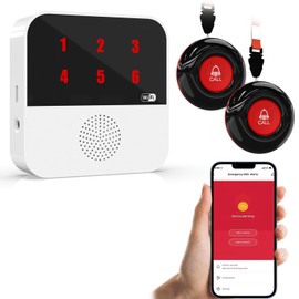 WiFi Caregiver Pager Wireless Call Button Life Alert Systems for Seniors No Monthly Fee with LED Number Display Alert Button for Elderly Patient Disabled 6 Button 1 Receiver(only Supports 2.4GHz WiFi)