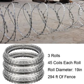 294FT Razor Wire Galvanized Barbed Wire Razor Ribbon Barbed Wire,Razor Wire for Wire Fencing,98 Feet per Roll (Roll Diameter:19" ; 45 coils/Roll) (294 FT, 1)