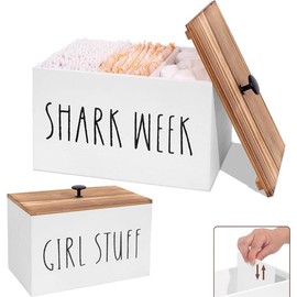 Tampon Holder for Bathroom with Lids Wood and Pad Organizer Decorative Storage Rustic Farmhouse Bins Period Women Feminine Toilet Container Rustic - Color: White