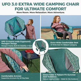 ATEPA UFO3.0 Backpacking Camping Chair, Ultralight Extra Wide Comfortable Folding Chairs 440lbs Heavy Duty Portable Hexagon Ergonomic Height Adjustable Seat with Anti-Sinking Feet for Hiking Outdoor