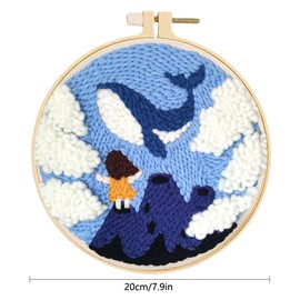 Huacan Punch Needle Embroidery Starter Kits for Adults Beginners 2 Pcs, Include Instructions, Punch Needle Fabric with Dolphin Pattern, Yarns, Embroidery Hoops and Threader Tools