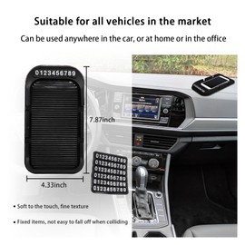 Car Dashboard Phone Holder, Non-Slip Double-Groove Auto Cell Phone Pad Mat with Number Plate, Universal Vehicle Phone Mount for All Smartphones, GPS Devices and More