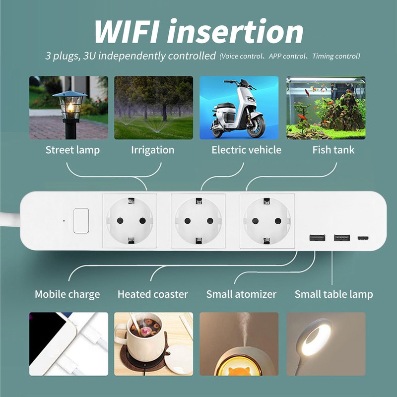 Smart Power Strip 3 Outlets 2 USB Ports 1 Type
