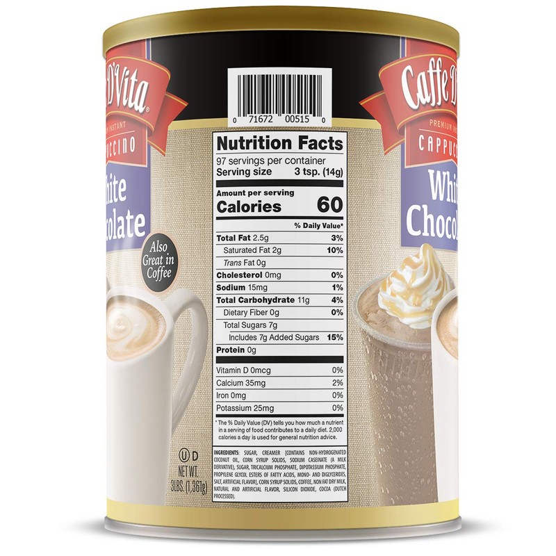 Caffe D'Vita White Chocolate Cappuccino Mix - White Chocolate Powder,