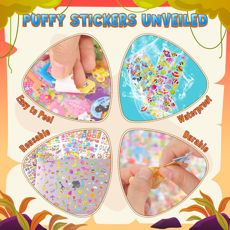 3200+ Stickers for Kids, 3D Puffy Sticker, 64 Different Sheets,