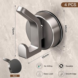 anyuan boy Pack of 4 Suction Cup Hooks, Suction Cup Hooks, No Drilling, Extra Strong Suction Hooks, Reusable Towel Hooks, Multi-Purpose Hooks for Bathroom, Kitchen