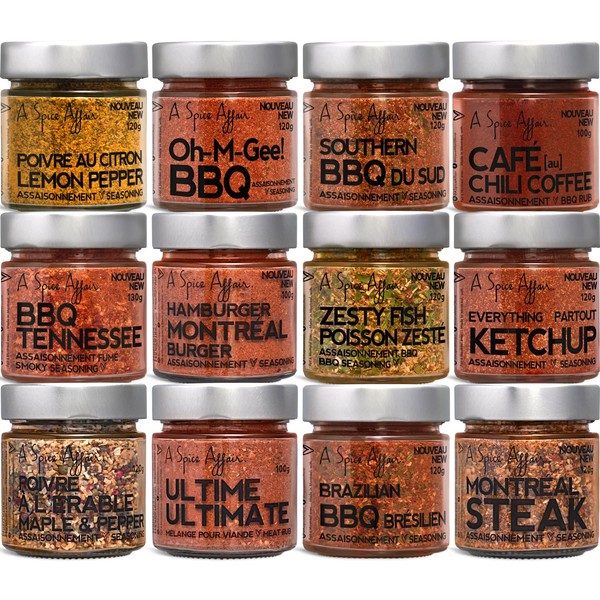 A Spice Affair's Holy Grill 12-Pack BBQ Grill Spice Sets with Spices Included | Barbecue Grill Seasoning Gift Set | Pork Montreal Steak Seasoning, Hamburger, Meat Rub Starter Spice Kit for Grilling