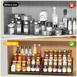 RCHYFEED Spice Rack Organizer for Cabinet Pantry,4 Tier Countertop Spice Rack,Step Spice Organization Easy Visibility,Tierd Depth Expandable Seasoning Shelf for Kitchen Cabinet Organizer,Black,2 PACK