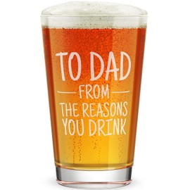 DADDY FACTORY To Dad From The Reasons You Drink - Funny Gifts For Dad - 16 oz Engraved Beer Glass for Dad Birthday - Pint Glass Father's Day Present