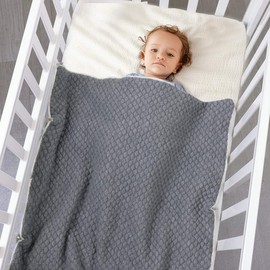 LAWKUL Pram Blanket Newborn Swaddle Blanket Sleeping Bag Wool Pram Blanket Winter Thick Fleece Sleeping Bags for 0-6 Months Boys Girls Grey