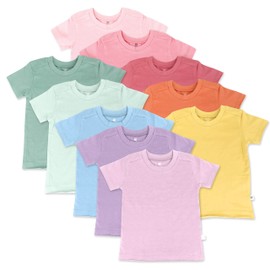 HonestBaby Organic Cotton Short Sleeve Crew Neck T-Shirts Toddler Unisex 10-Pack Rainbow Gems Pinks 2T