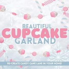 Christmas Concepts® 1.5m (4ft 9") Sparkly Cupcake Garland With Sprinkles & Iridescent Glitter - Candy Theme Birthday/Christmas Decorations