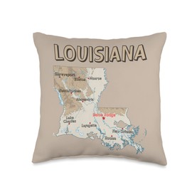 Physical Map of Louisiana major cities, lakes, rivers, USA Throw Pillow