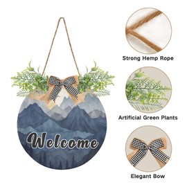 YETTASBIN Welcome Sign Nature Mountain Front Door Sign, Waterproof Wall Hanging Plaque Decorative Porch Wreath for Housewarming, Farmhouse Yard Garden Home Holiday Decor, 12 x 12 Inch