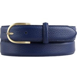 BELTINGER Ladies Italian Belt 30mm Wide Ladies Chino Belt Trouser Belt Textured Leather Buckle Gold, Blue, Gold