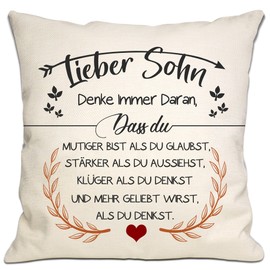 Bommex Du mutiger bist als du glaubst Cushion Covers for Son from Mum Dad Inspirational Gift for Dear Son Birthday Graduation (Son-1)