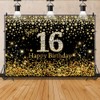 Sweet 16th Gold Happy Birthday Backdrop Black and Gold Birthday