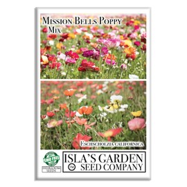 Mission Bells Poppy Seeds Mix (Eschscholzia californica)-1500 Heirloom Non-GMO Seeds, Vibrant Semi-Double Bloom Poppies in Apricot, Orange, Pink, Red, White, and Yellow, Isla’s Garden Seeds