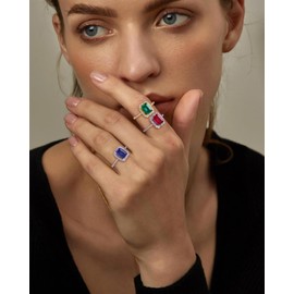 925 Sterling Silver Saphire Birthstone Rings for Women Sapphire Cocktail Ring September Birthday Mother's Day Wedding Rings Size 9