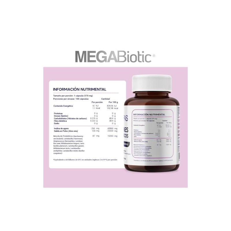 MegaBiotic Probióticos 60 Billones y 11 Cepas| 100 cápsulas|570mg p/porción